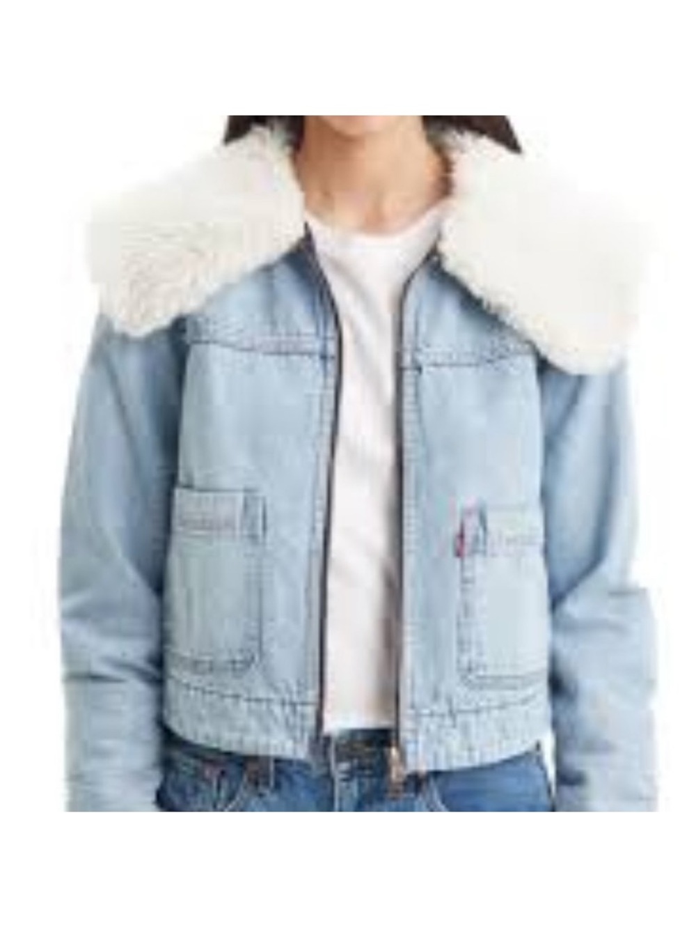 Levi's premium Light Blue Denim retro Jacket with White Faux-Sherpa Collar